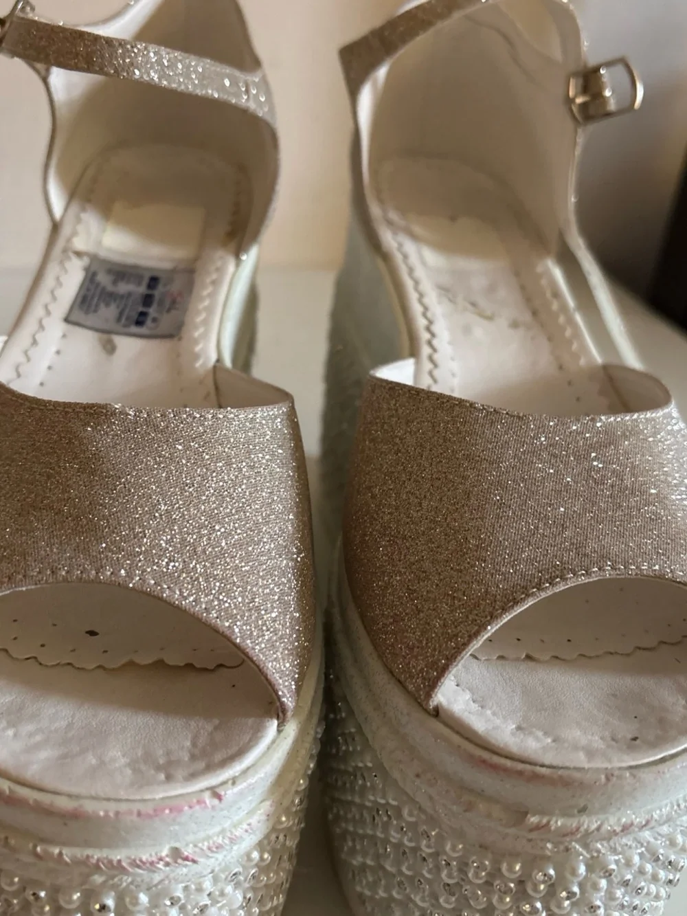 Women's Glitter Platform Wedge Sandals - Silver gold   White Sparkly Glitter Wed